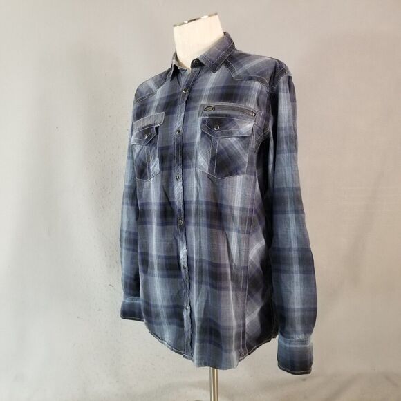 Inc International Concepts shirt men's large blue plaid Pearl snap Western - Picture 5 of 12